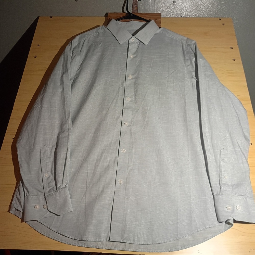 Hart Schaffner Marx Button Down Shirt Men L Light Blue Micro Stripe Long Sleeve